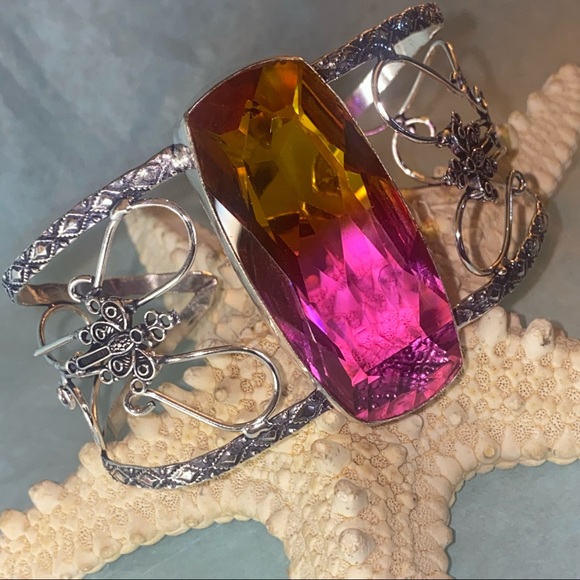Jewelry - Stunning bi-color Tourmaline HUGE handcrafted cuff
